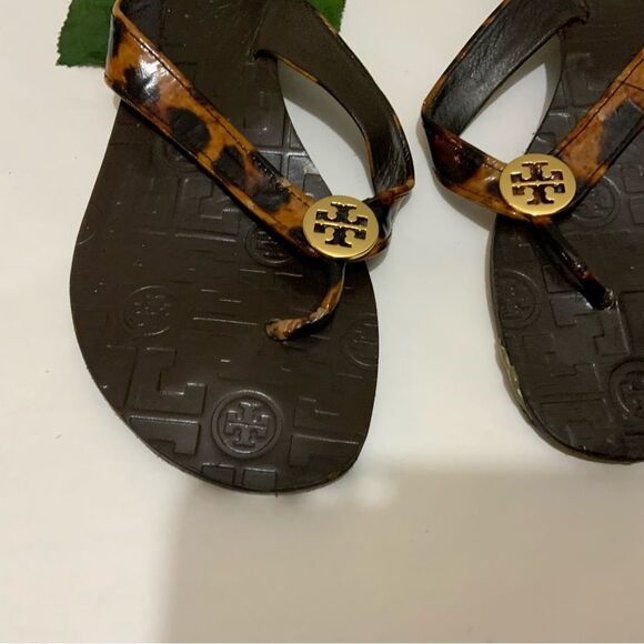 Tory Burch Leather Thong Leopard Animal Print Sandals 7 - Picture 3 of 12
